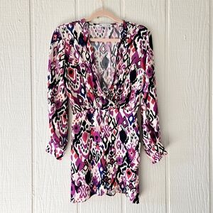 ZARA Batik Ikat Surplice Faux Wrap  Longsleeve Mini Dress Small